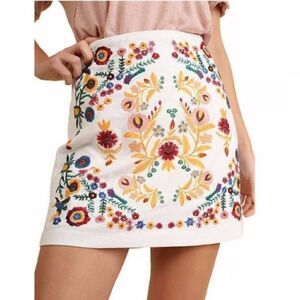 Altar'd State Floral Skirt‎ Festival Embroidered White Mini indie UMGEE Sz Small